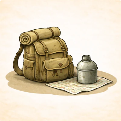 Grafik Fluchtrucksack mit Landkarte